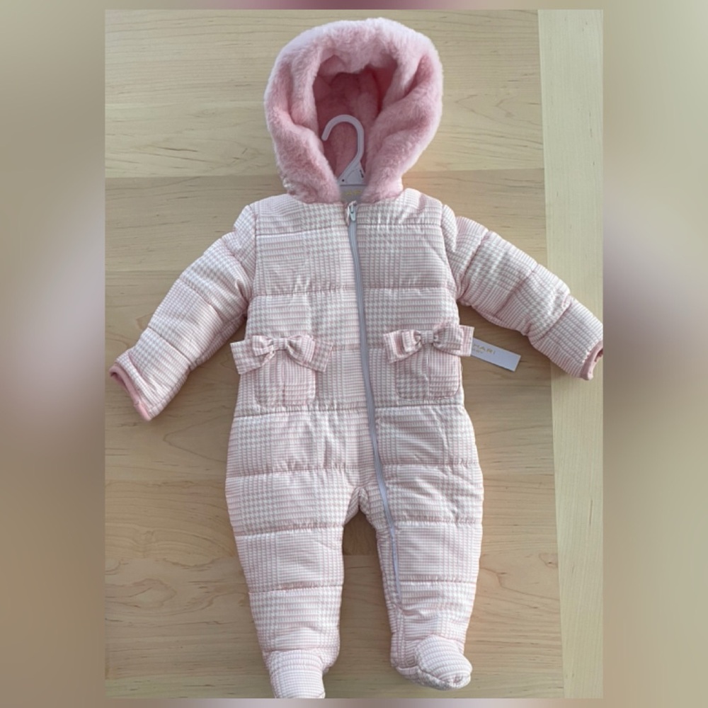 NWT Tahari Pink Houndstooth Baby Snowsuit - 3/6 months
